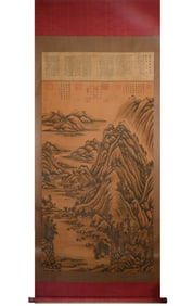A Chinese Vertical Scroll Ink Painting of Landscape on Silk