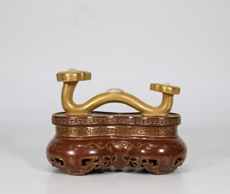 An Exquisite Teadust Glazed Painted Gold Ruyi