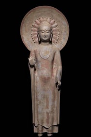 An Exquisite Limestone Painted Color Buddha Statue