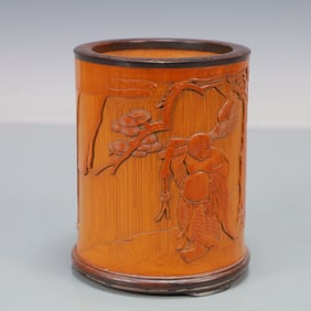 A Exquisite Bamboo Character and Story Pattern with poem Brush Pot