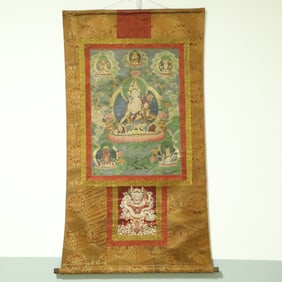 An Exquisite Brocade Painted Color Statue of Tara Tangka