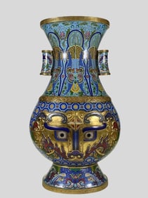 A Exquisite Cloisonne Beast-Face Pattern Double-Ears Vase