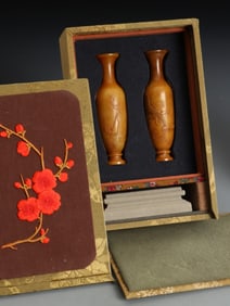 A Pair of Exquisite Shoushan Stone Dragon and Phoenix Pattern Vase