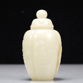 An Exquisite Green Jade Character and Story Pattern Jar