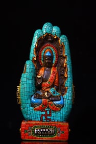 An Exquisite Stone Inlaid Gems Buddha's hand Ornament
