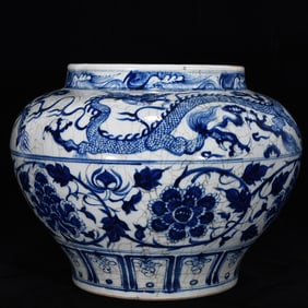 An Exquisite Blue and White Dragon Pattern Lotus Pattern Jar