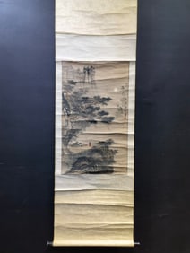 A Chinese Vertical Scroll Ink Painting of Landscape and Figure on Paper