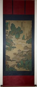 A Chinese Vertical Scroll Ink Painting of Landscape on Silk