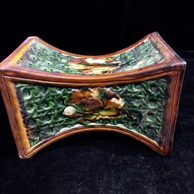 An Exquisite Tang Tri-Color Glazed Pottery Flower Pattern Candlestick