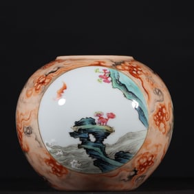 An Exquisite Famille-Rose Imitation Stone Grain Glaze Flower and Bird Pattern Bats and Peach Pattern