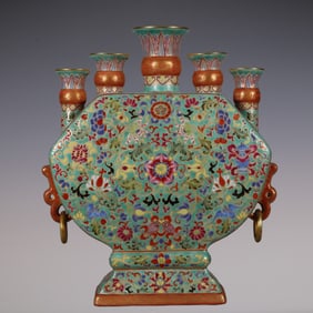 An Exquisite Enamel Painted Gold Lotus Pattern Double-Ears Vase