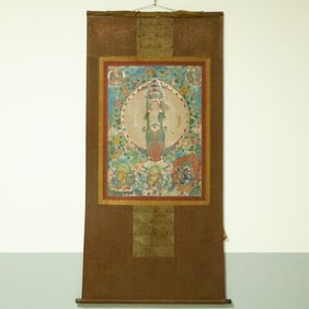 An Exquisite Brocade Painted Color Statue of Thousand-hand Guanyin Tangka