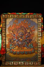 An Exquisite Wooden Inlaid Gems Statue of Vajra Tangka