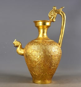 An Exquisite Gilt Bronze Dragon and Phoenix Pattern Lotus Pattern Ewer