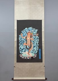 A Chinese Vertical Scroll Ink Painting of Buddha Statue on Silk