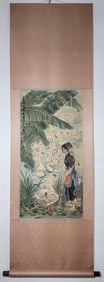 A Chinese Vertical Scroll Ink Painting of Character and Story on Paper