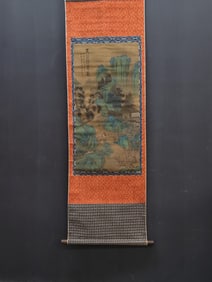 A Chinese Vertical Scroll Ink Painting of Landscape on Silk