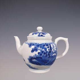 An Exquisite Blue and White Character and Story Pattern Teapot