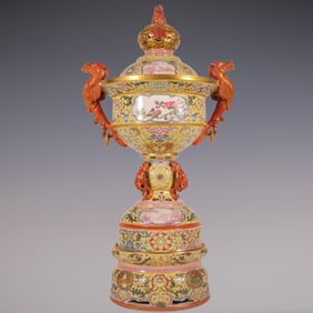 An Exquisite Enamel Lotus Pattern Flower Pattern Landscape Pattern Double-Ears Censer