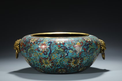 An Exquisite Cloisonne Lotus Pattern Eight Treasures Pattern Double-Ears Censer