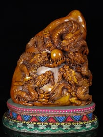 An Exquisite Shoushan Stone Dragon Pattern Seal Ornament