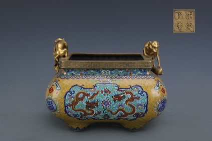 An Exquisite Cloisonne Lotus Pattern Dragon Pattern Double-Ears Censer