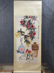 A Chinese Vertical Scroll Ink Painting of Flower on Paper