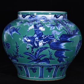 An Exquisite Blue and White Character and Story Pattern Jar