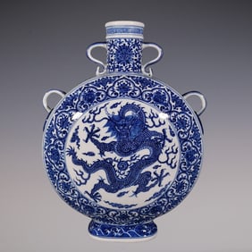 An Exquisite Blue and White Lotus Pattern Dragon Pattern Seawater Pattern Vase