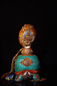 An Exquisite Stone Inlaid Dzi Bead Turtle Ornament