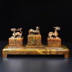 A Set of Fine White Jade Auspicious Beast Seal