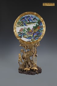 An Exquisite Cloisonne Landscape and Figure Pattern Screen
