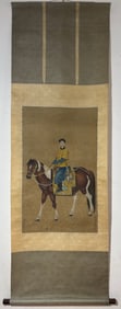 A Chinese Vertical Scroll Ink Painting of Character and Story on Silk