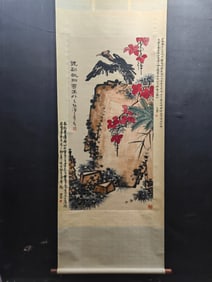 A Chinese Vertical Scroll Ink Painting of Flower and Bird on Paper