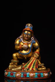 An Exquisite Bronze Inlaid Gems Statue of Mammon