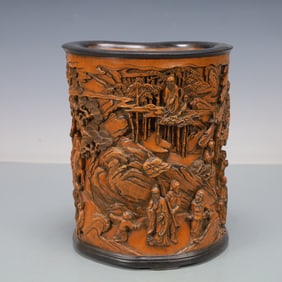 A Exquisite Boxwood Character and Story Pattern Brush Pot