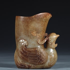An Exquisite White Jade Phoenix-Shaped Goblet