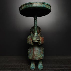 An Exquisite Bronze With Inscription Figure-Shaped Candlestick