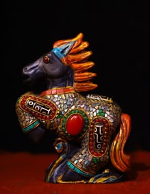 An Exquisite Stone Inlaid Gems Horse Ornament