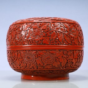 A Exquisite Carved Red Lacquer Lotus Pattern Dragon Pattern Box