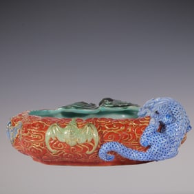 An Exquisite Iron-Red Painted Gold Dragon Pattern Brush Washer