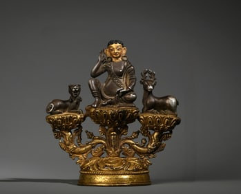 An Exquisite Bronze Inlaid Gold and Silver Buddha Statue