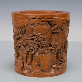 A Exquisite Boxwood Character and Story Pattern Brush Pot