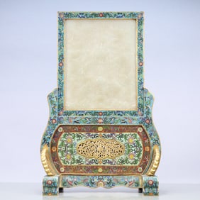 A Exquisite Cloisonne Inlaid White Jade Dragon Pattern Lotus Pattern with poem Screen