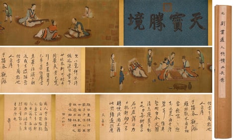 A Chinese Vertical Scroll Ink Painting of Character and Story on Silk