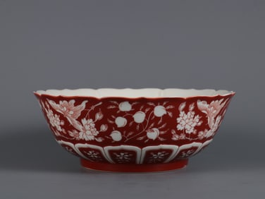 An Exquisite Coral Red Glazed Flower and Butterfly Pattern Bowl