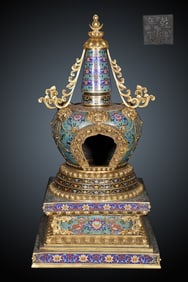 An Exquisite Cloisonne Lotus Pattern Pagoda
