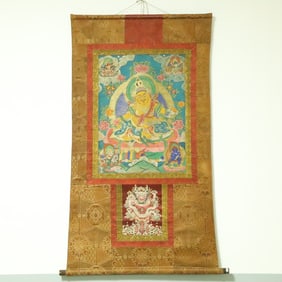 An Exquisite Brocade Painted Color Statue of Mammon Tangka