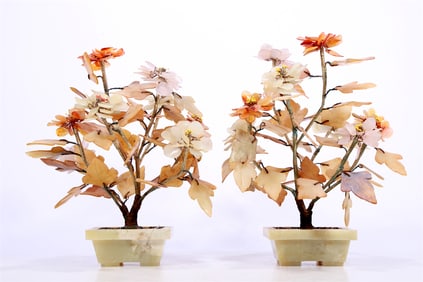 An Exquisite Pair Of White Jade Jardiniere-Form Decorations