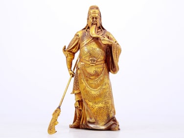 A Brilliant Gilt-Bronze Figure Of Guan Gong